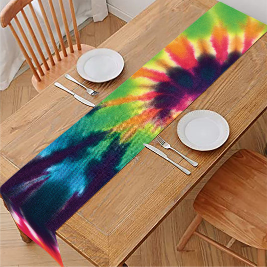 Black And Rainbow Tie Dye Print Table Runner