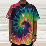 Black And Rainbow Tie Dye Print Textured Short Sleeve Shirt
