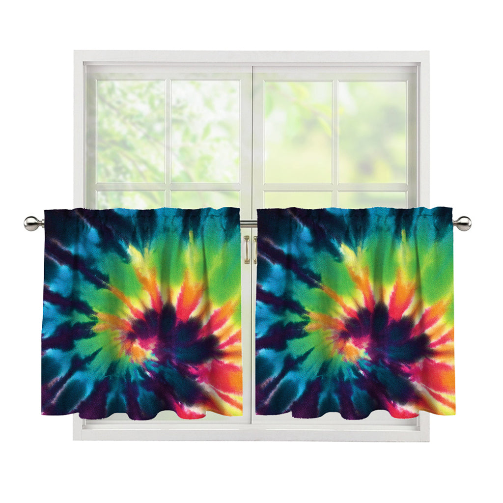 Black And Rainbow Tie Dye Print Tier Curtains