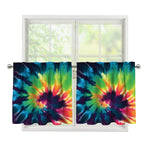 Black And Rainbow Tie Dye Print Tier Curtains
