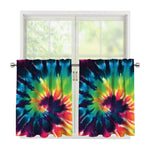Black And Rainbow Tie Dye Print Tier Curtains