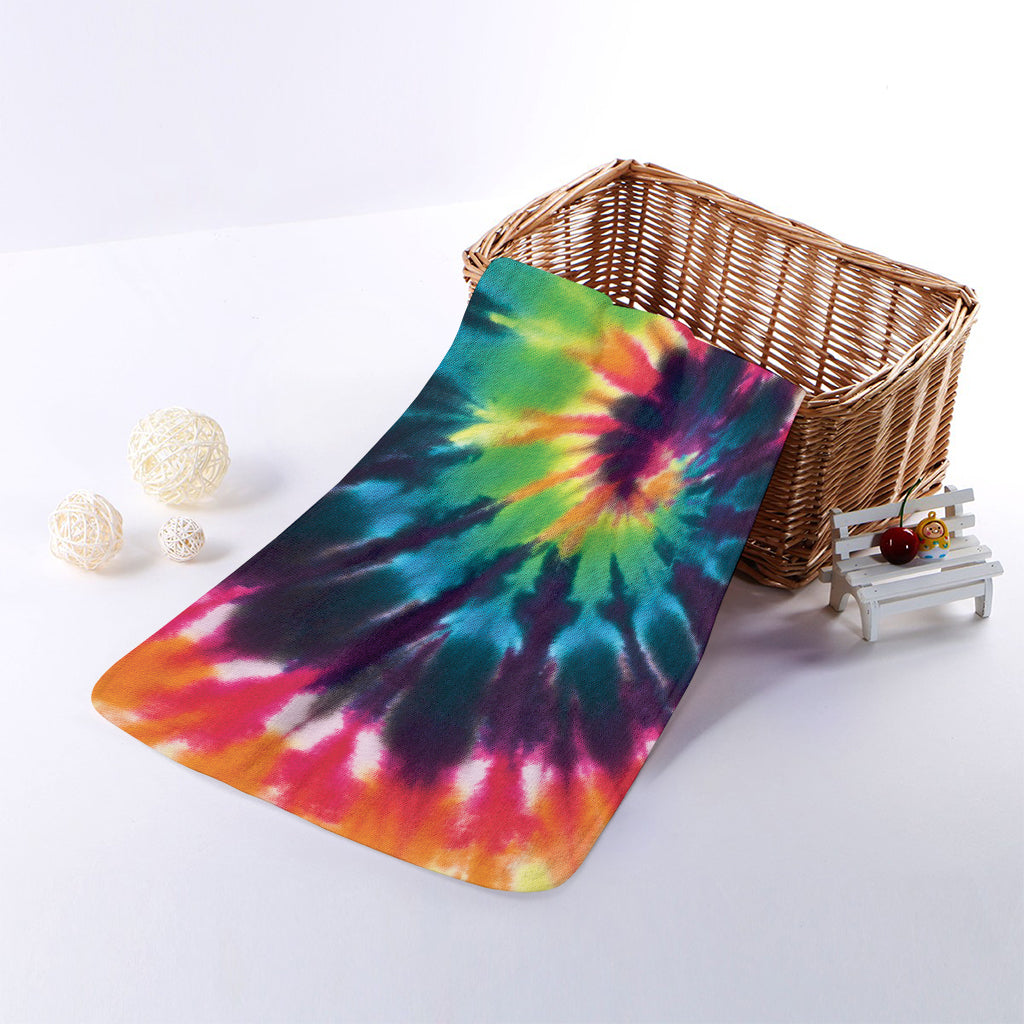 Black And Rainbow Tie Dye Print Towel