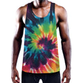 Black And Rainbow Tie Dye Print Men's Workout Tank Top