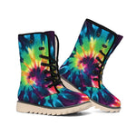 Black And Rainbow Tie Dye Print Winter Boots