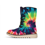 Black And Rainbow Tie Dye Print Winter Boots