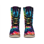 Black And Rainbow Tie Dye Print Winter Boots