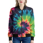 Black And Rainbow Tie Dye Print Women's Bomber Jacket