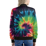 Black And Rainbow Tie Dye Print Women's Bomber Jacket