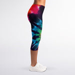 Black And Rainbow Tie Dye Print Women's Capri Leggings