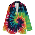 Black And Rainbow Tie Dye Print Women's Cotton Blazer