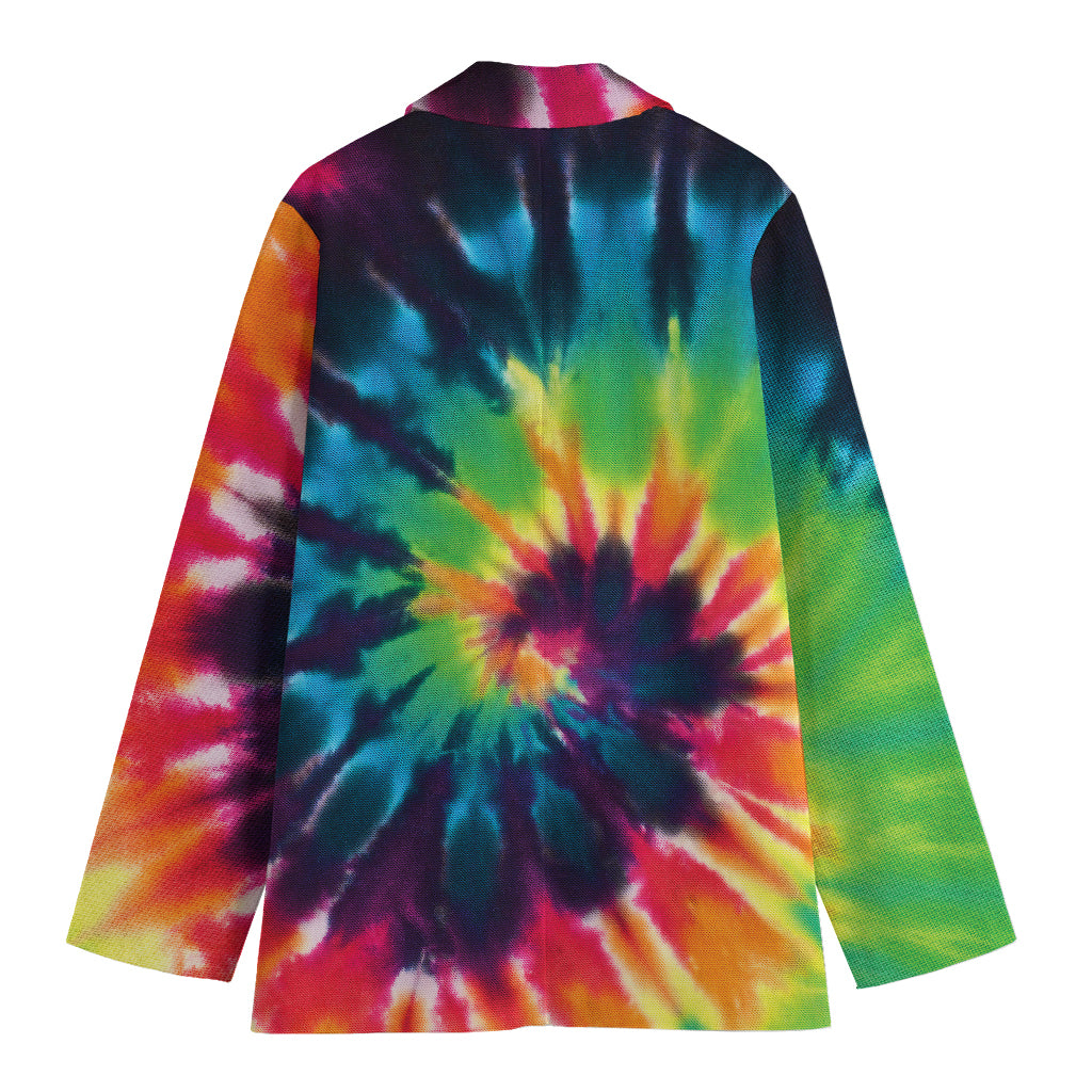Black And Rainbow Tie Dye Print Women's Cotton Blazer