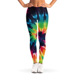 Black And Rainbow Tie Dye Print Women's Leggings