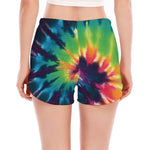 Black And Rainbow Tie Dye Print Women's Split Running Shorts