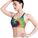 Black And Rainbow Tie Dye Print Women's Sports Bra