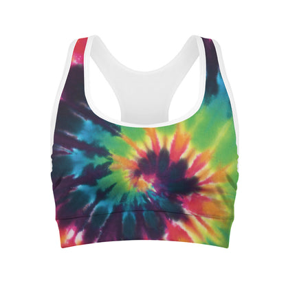 Black And Rainbow Tie Dye Print Women's Sports Bra