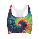 Black And Rainbow Tie Dye Print Women's Sports Bra