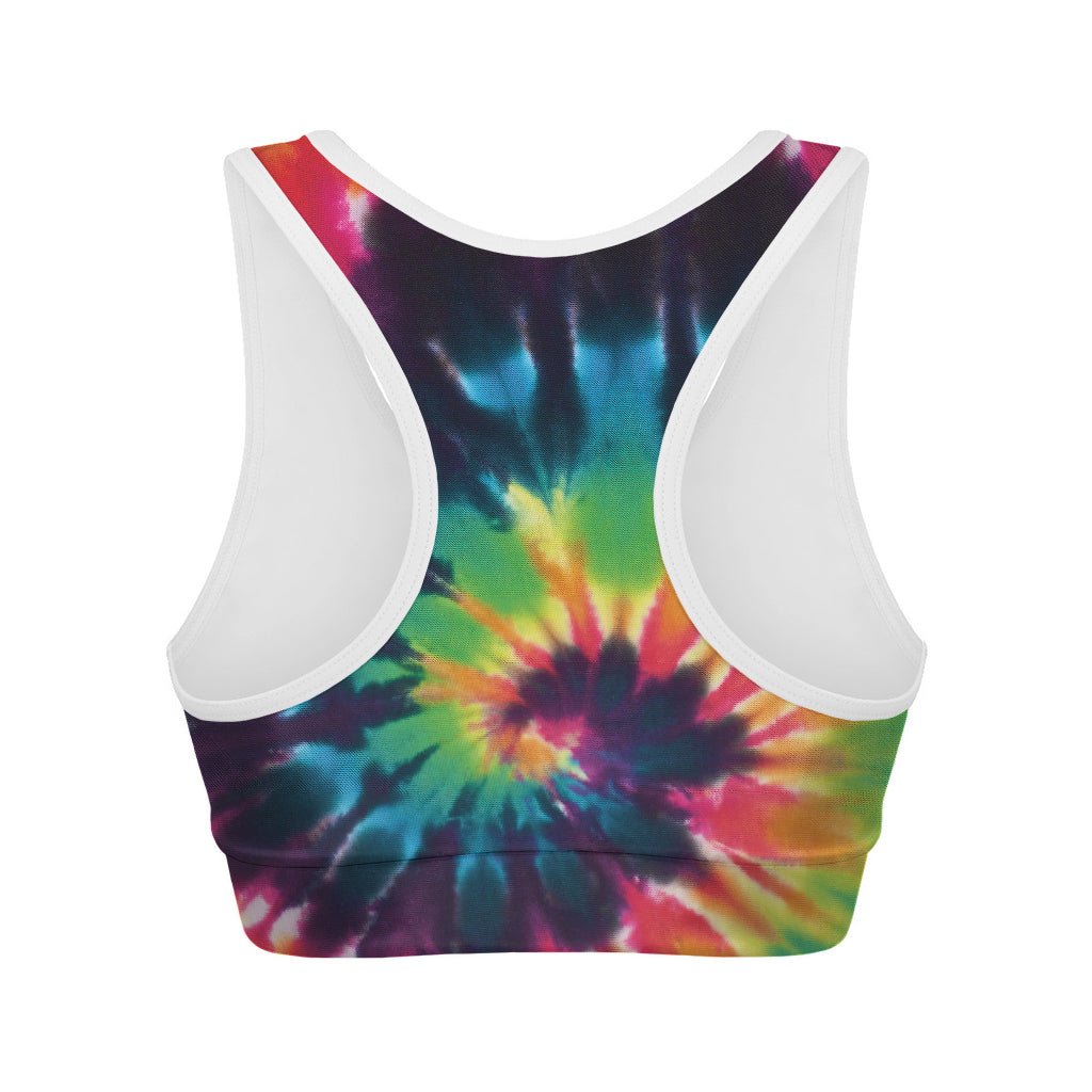 Black And Rainbow Tie Dye Print Women's Sports Bra