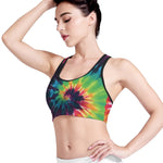 Black And Rainbow Tie Dye Print Women's Sports Bra