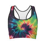 Black And Rainbow Tie Dye Print Women's Sports Bra