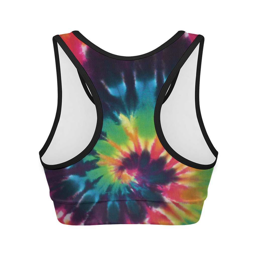 Black And Rainbow Tie Dye Print Women's Sports Bra