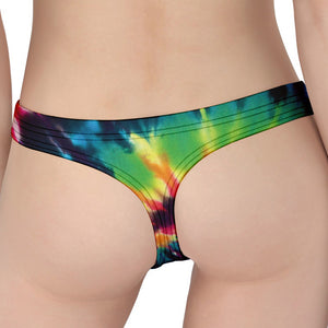 Black And Rainbow Tie Dye Print Women's Thong