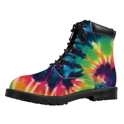 Black And Rainbow Tie Dye Print Work Boots