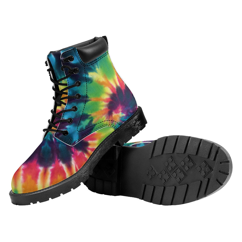 Black And Rainbow Tie Dye Print Work Boots
