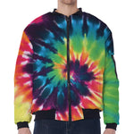 Black And Rainbow Tie Dye Print Zip Sleeve Bomber Jacket