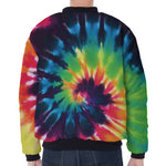 Black And Rainbow Tie Dye Print Zip Sleeve Bomber Jacket