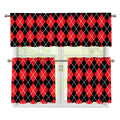 Black And Red Argyle Pattern Print 3 Piece Kitchen Curtains
