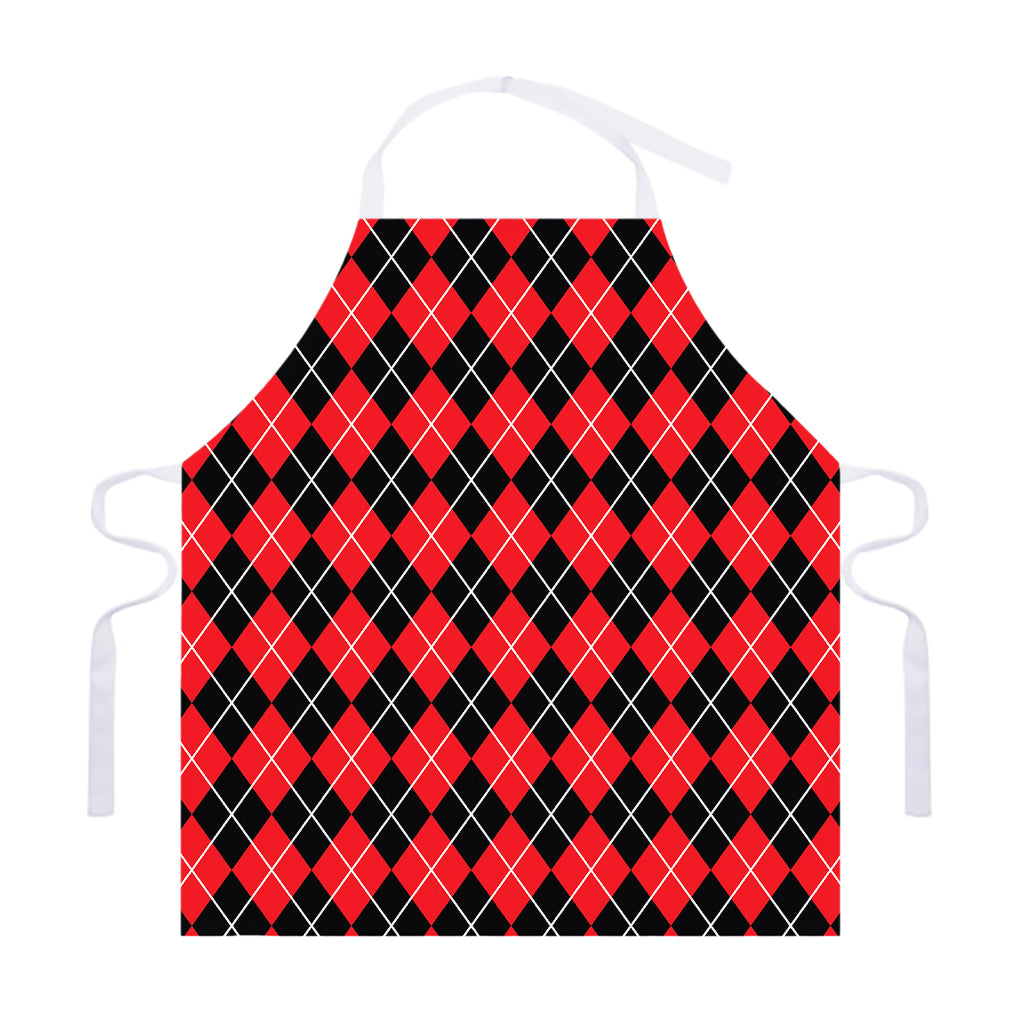 Black And Red Argyle Pattern Print Adjustable Apron