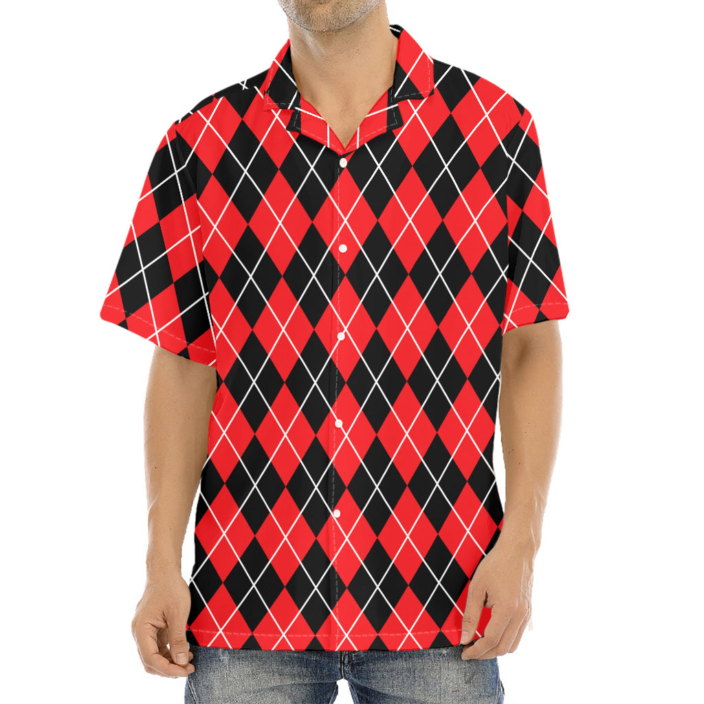 Black And Red Argyle Pattern Print Aloha Shirt