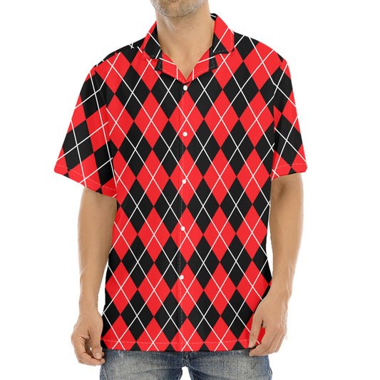 Black And Red Argyle Pattern Print Aloha Shirt