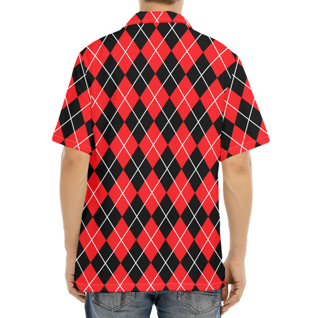 Black And Red Argyle Pattern Print Aloha Shirt