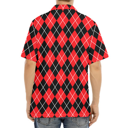 Black And Red Argyle Pattern Print Aloha Shirt