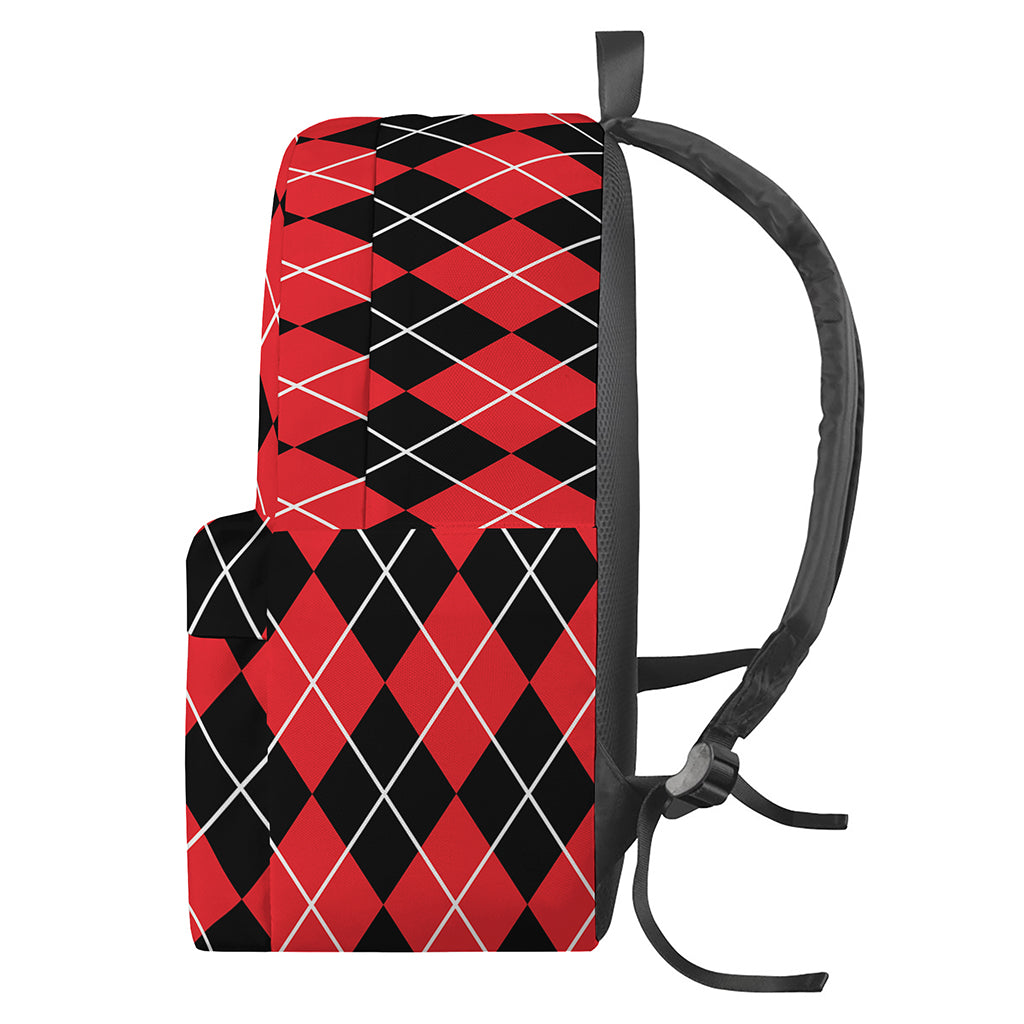 Black And Red Argyle Pattern Print Backpack