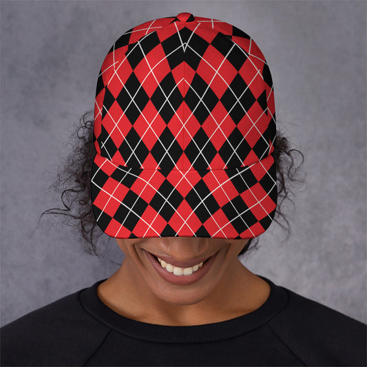 Black And Red Argyle Pattern Print Baseball Cap