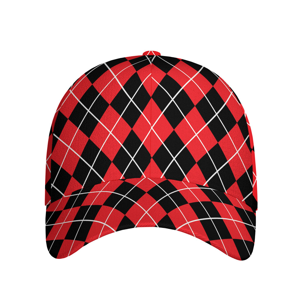 Black And Red Argyle Pattern Print Baseball Cap