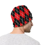 Black And Red Argyle Pattern Print Beanie