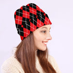 Black And Red Argyle Pattern Print Beanie