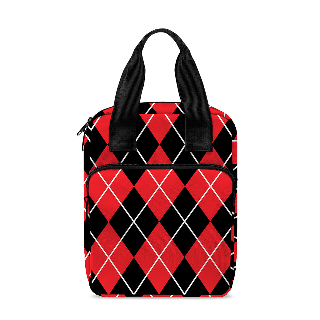 Black And Red Argyle Pattern Print Bible Tote Bag