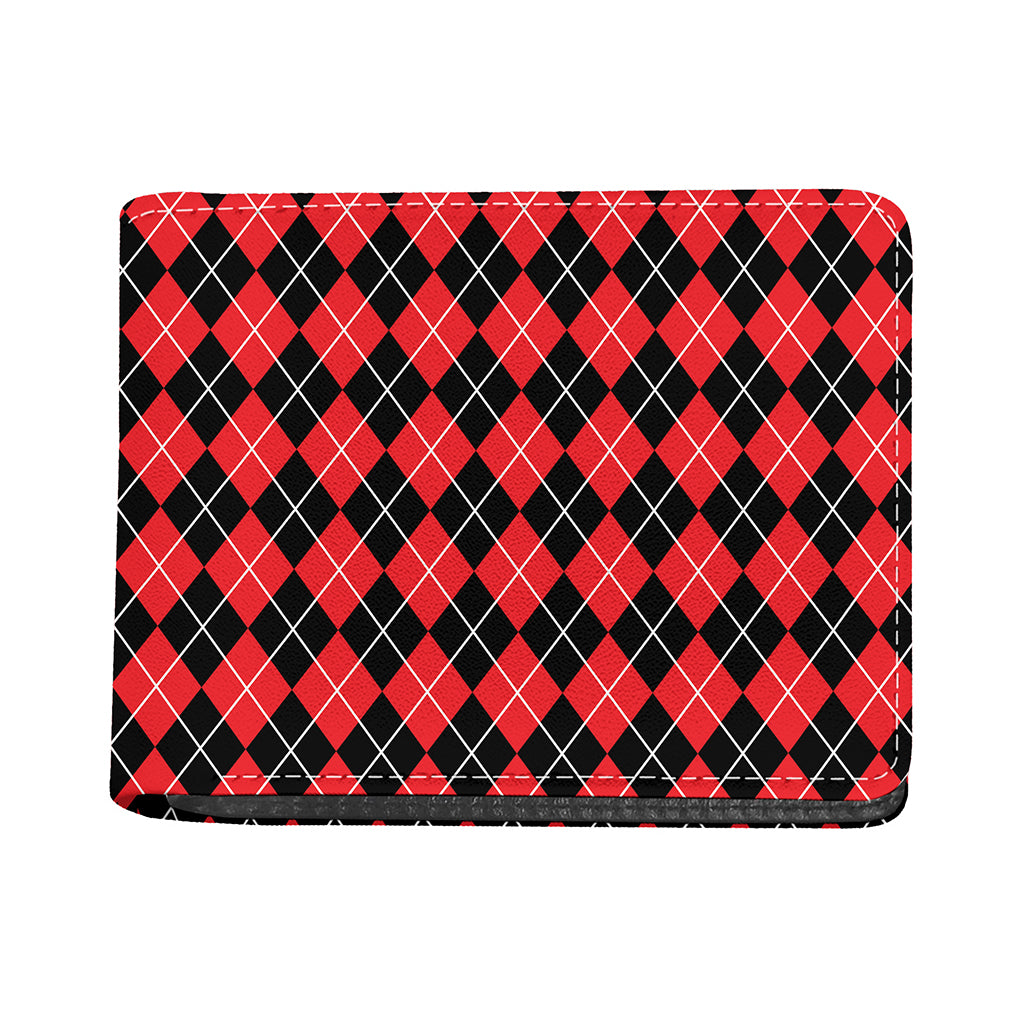 Black And Red Argyle Pattern Print Bifold Wallet