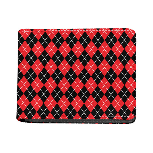 Black And Red Argyle Pattern Print Bifold Wallet