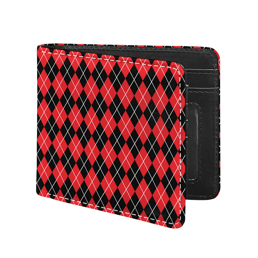 Black And Red Argyle Pattern Print Bifold Wallet