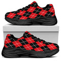 Black And Red Argyle Pattern Print Black Chunky Shoes