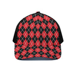 Black And Red Argyle Pattern Print Black Mesh Trucker Cap