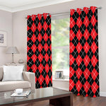 Black And Red Argyle Pattern Print Blackout Grommet Curtains