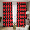 Black And Red Argyle Pattern Print Blackout Pencil Pleat Curtains