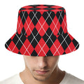 Black And Red Argyle Pattern Print Bucket Hat