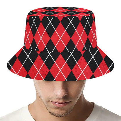 Black And Red Argyle Pattern Print Bucket Hat